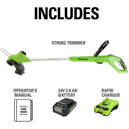 Greenworks - TORQDRIVE 24-Volt 12-Inch Cutting Diameter Straight Shaft Grass Trimmer and Edger (1 x 2.0Ah Battery and 1 x Charger) - Black/Green