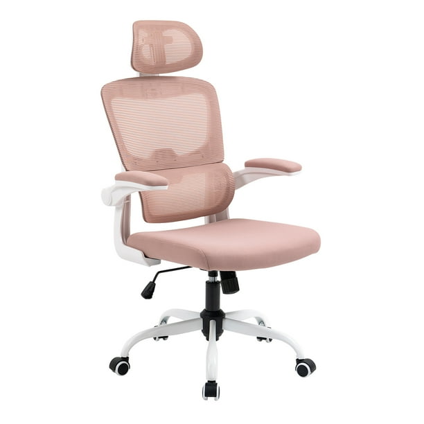 Silla de Oficina Ergonómica con Reposacabezas y Reposabrazos, Color Rosa HOMEMAKE FURNITURE Moderno