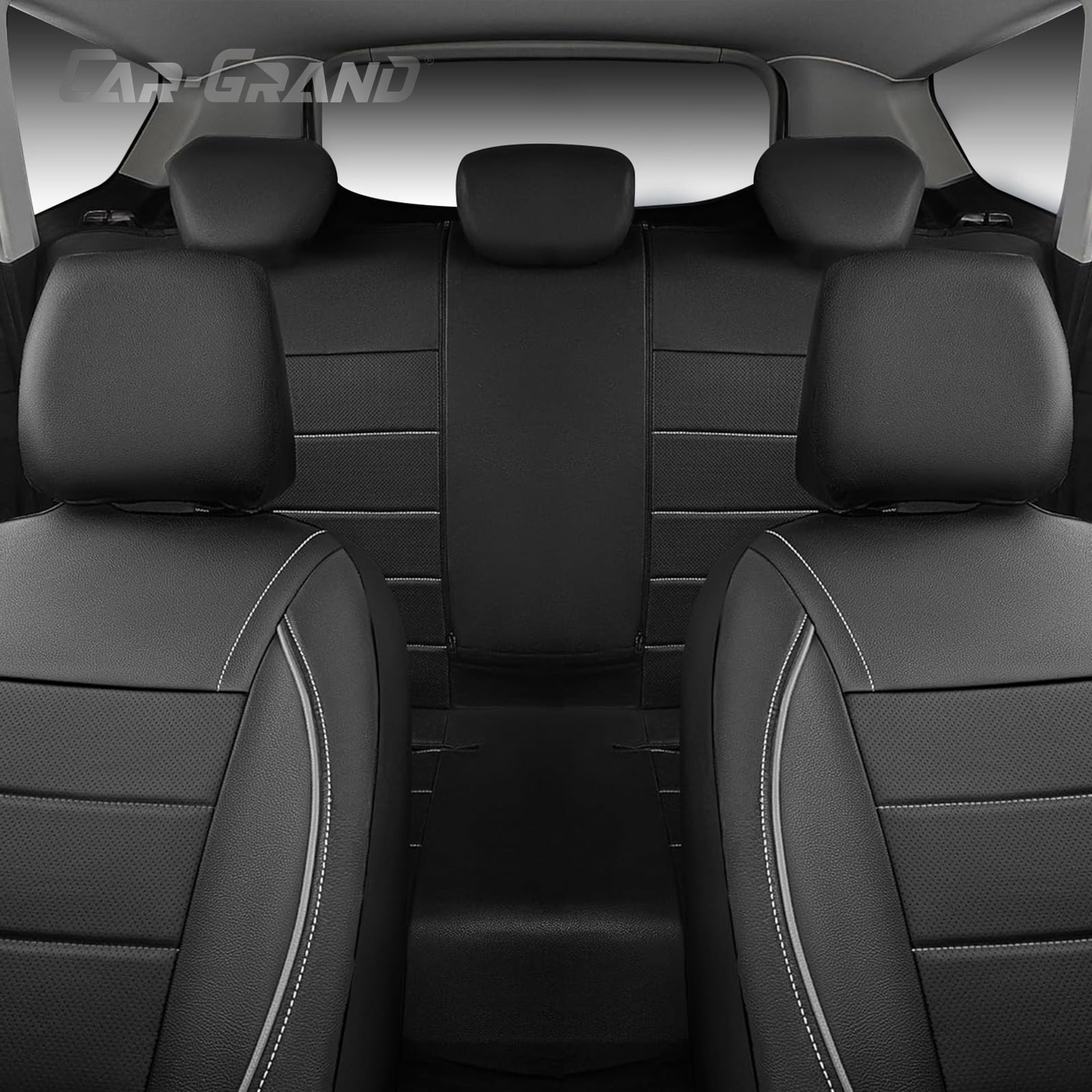 CAR GRAND Faux Leather car seat covers full set breathable universal fit airbag compatible car, SUV, truck and van Gray