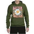 thumbnail image 2 of Wild Bobby Retro Better Together Daisy Smiley Face Checkered Background Vintage Unisex Hoodie Sweatshirt, Military Green, XX-Large, 2 of 6