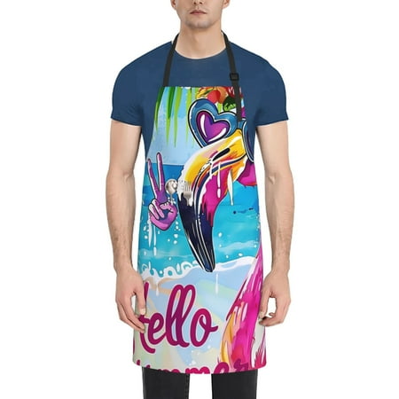 

Pofeuu Tropical Flamingo Summer Print Waterproof Apron with Pockets Adjustable Cooking Aprons Kitchen Bib for Baking Household Cleaning