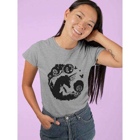 Beautiful Unicorn With Trees Shaped T-Shirt Women -Image by Shutterstock, Female Small