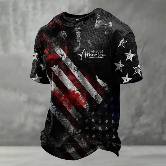 Tshirts Shirts for Men Short Sleeve Crew Neck Graphic Tees American Flag Print Usa 250Th Anniversary Men's Shirts Black L
