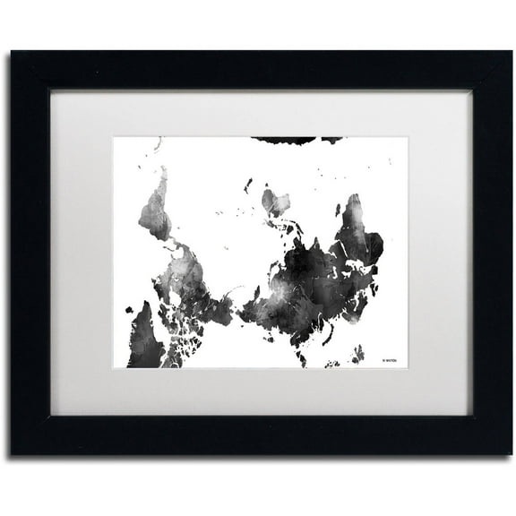 Trademark Fine Art "Upside Down Map of the World BG-1" Canvas Art by Marlene Watson, White Matte, Black Frame