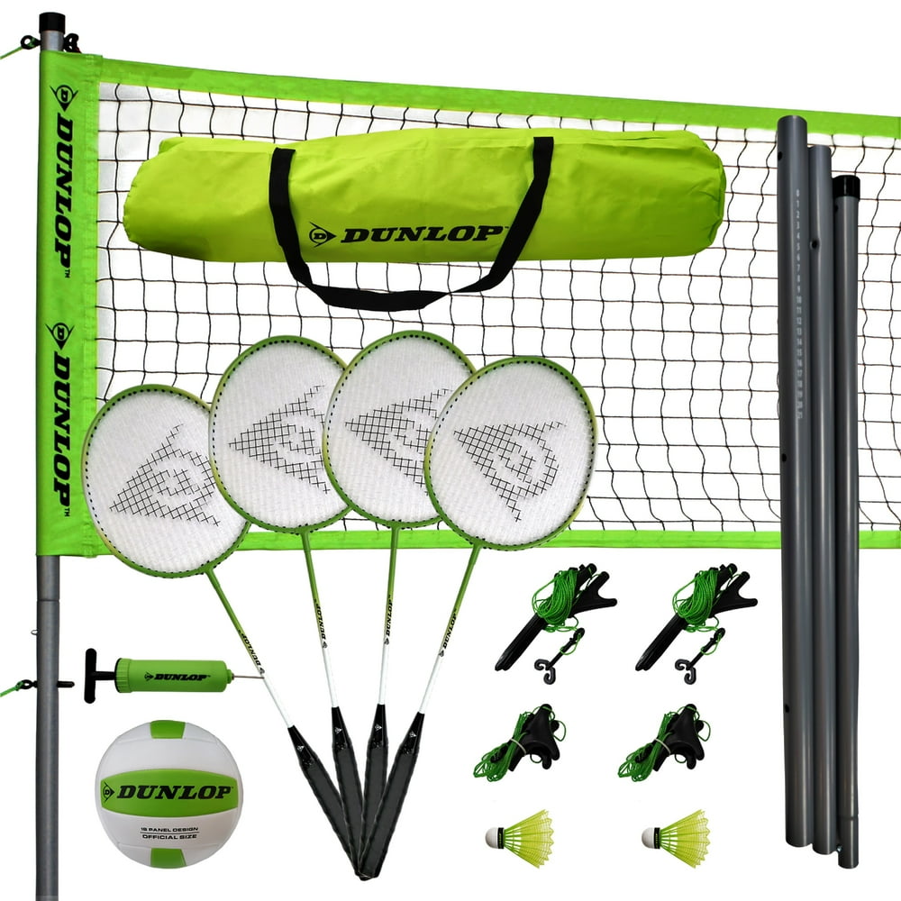 Dunlop Steel Pole Volleyball & Badminton Combo Set, Lawn Game, Green