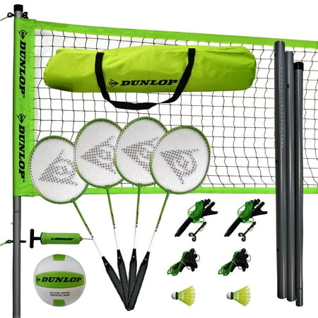 Dunlop Steel Pole Volleyball & Badminton Combo Set, Lawn Game, Green/Black