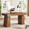 thumbnail image 6 of 1Easylife 55 Inches Long Computer Desk, Large Brown Wooden Home Office Desk with Heavy Duty Pedestal, Modern Simple Style Study Writing Table, 6 of 16