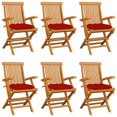 thumbnail image 1 of vidaXL Chaises de Jardin avec Coussins Rouges 6 Pcs Bois de Teck Massif, 1 of 5