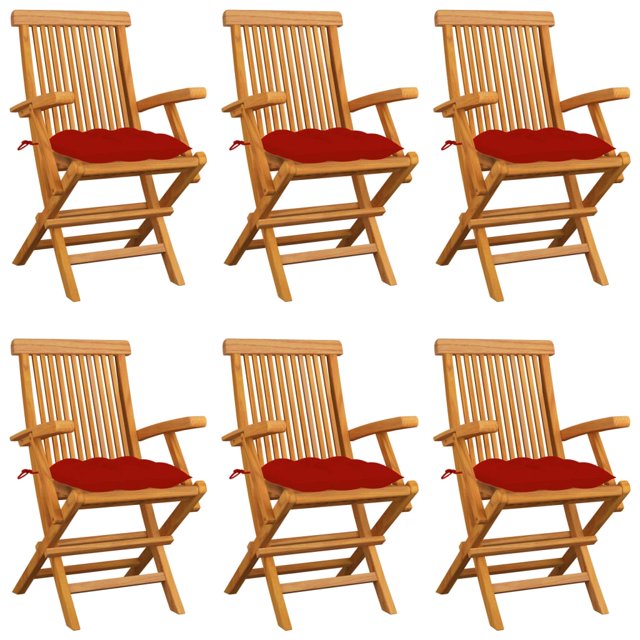 vidaXL Chaises de Jardin avec Coussins Rouges 6 Pcs Bois de Teck Massif