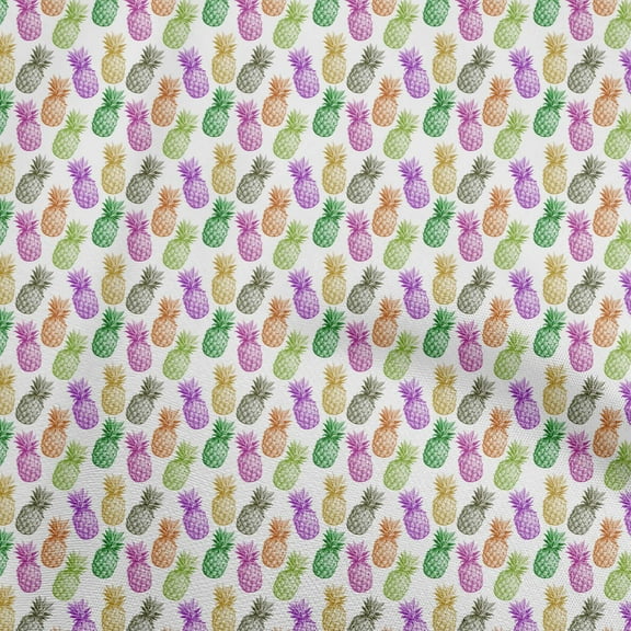 oneOone Polyester Spandex White Fabric Pineapple Sewing Material Print Fabric By The Yard 56 Inch Wide