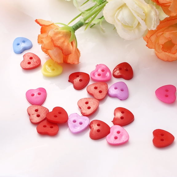 KHBUAB 100Pcs Multicolor Resin Sewing Buttons Assorted Color Heart Shaped For Artisans Crafts