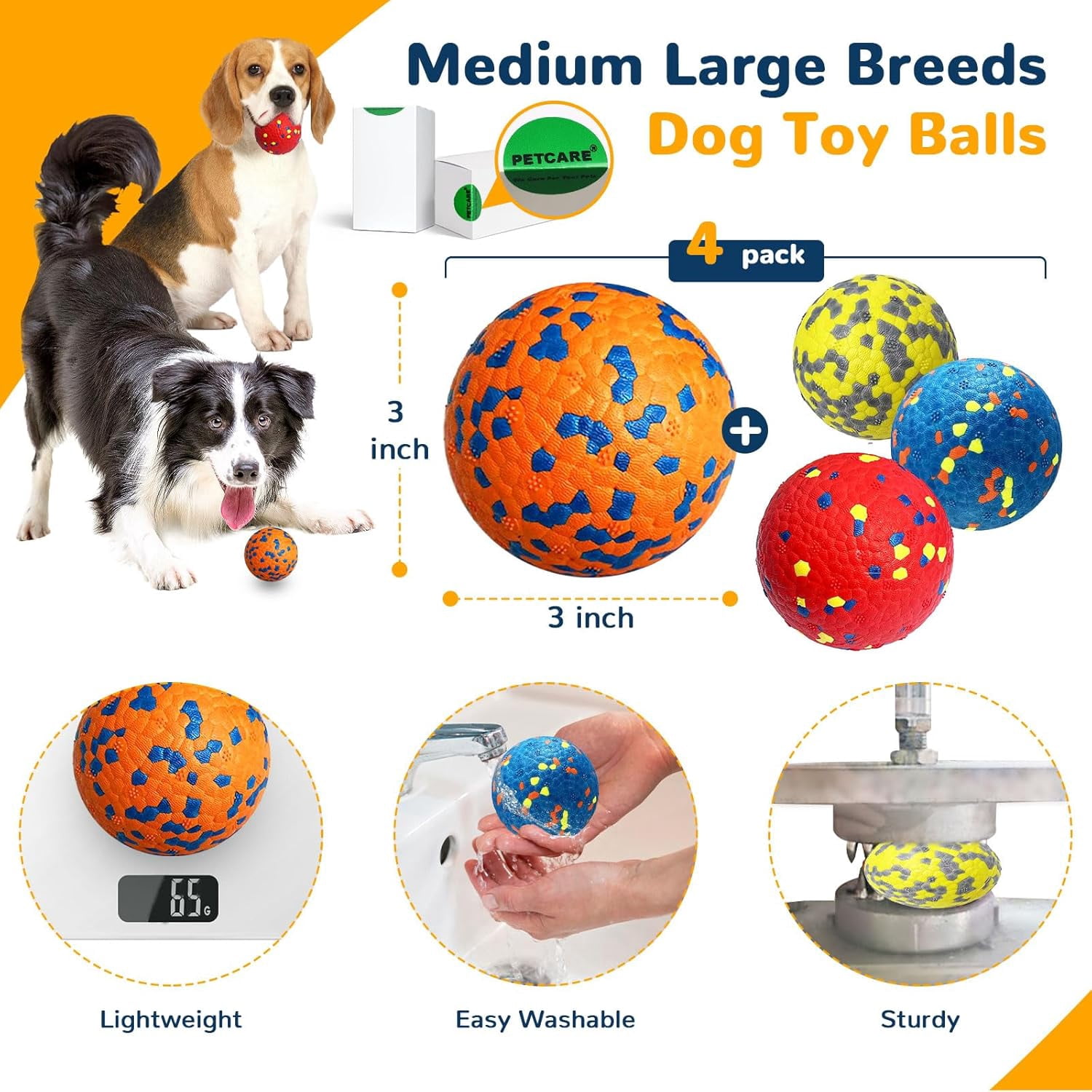 General 4 Pack Dog Balls Indestructible Dog Toys for Aggressive Chewers Durable Tough Tennis Balls Toys for Medium Large Dogs Outdoor Outside Fetching Toys for Big Dogs Chew Ball