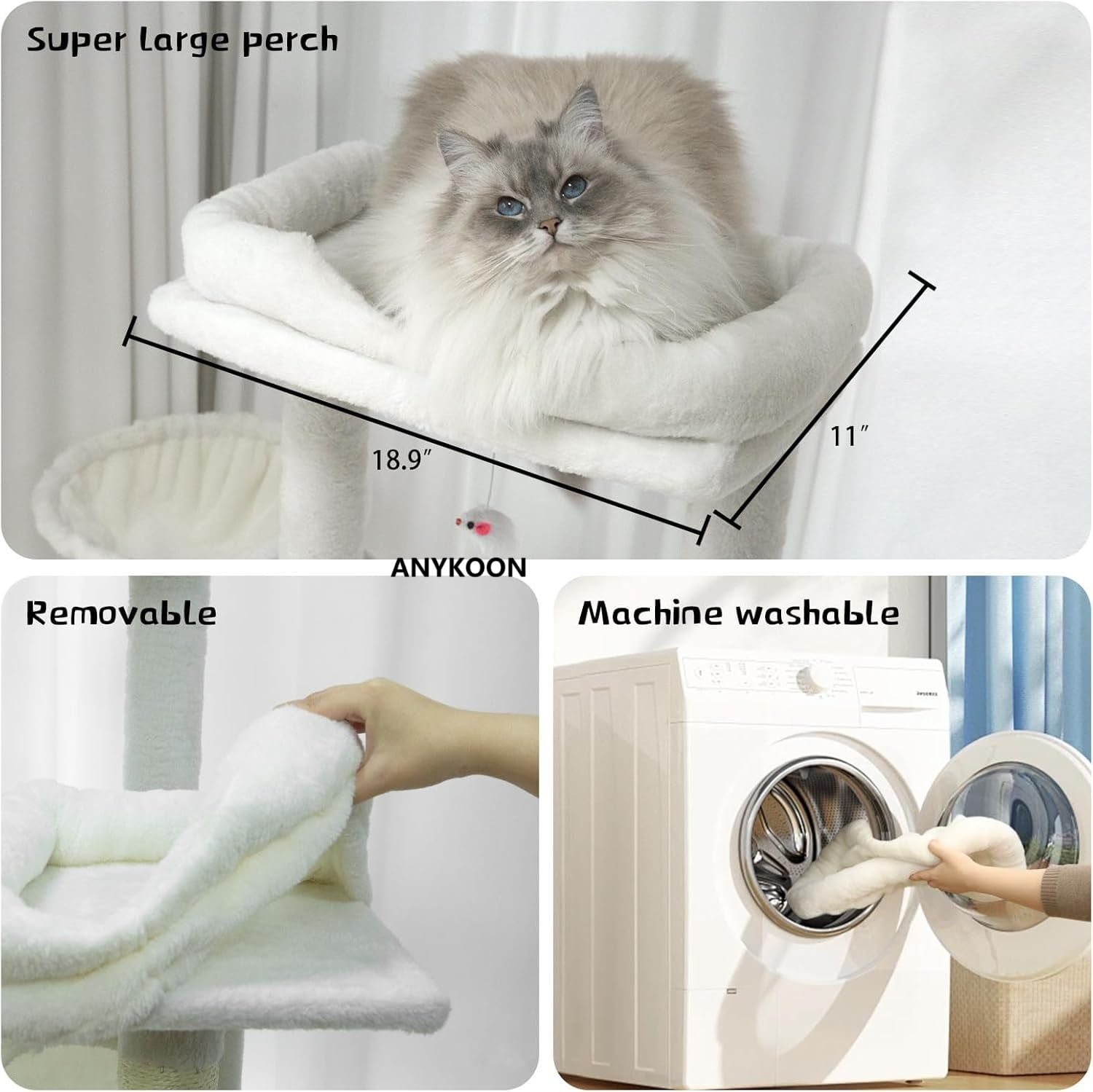 ANYKOON 68in Tall 6-Level Green Cat Tree with Hammocks, Hanging Basket, Cat Cave, Removeable Cushion, Scratching Posts - Plush Cat Tower for Indoor Cats, Perfect for Multiple Cats, Beige