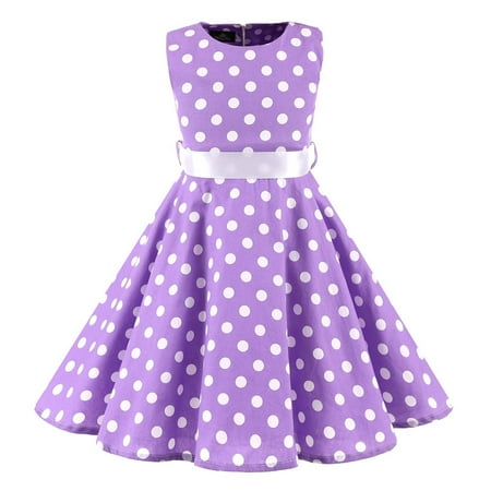 

Girls Vintage Dresses Sleeveless Girls Dress 50s Retro Kids Dresses Swing Rockabilly Party Dresses Floral Printed Swing Dresses with Belt