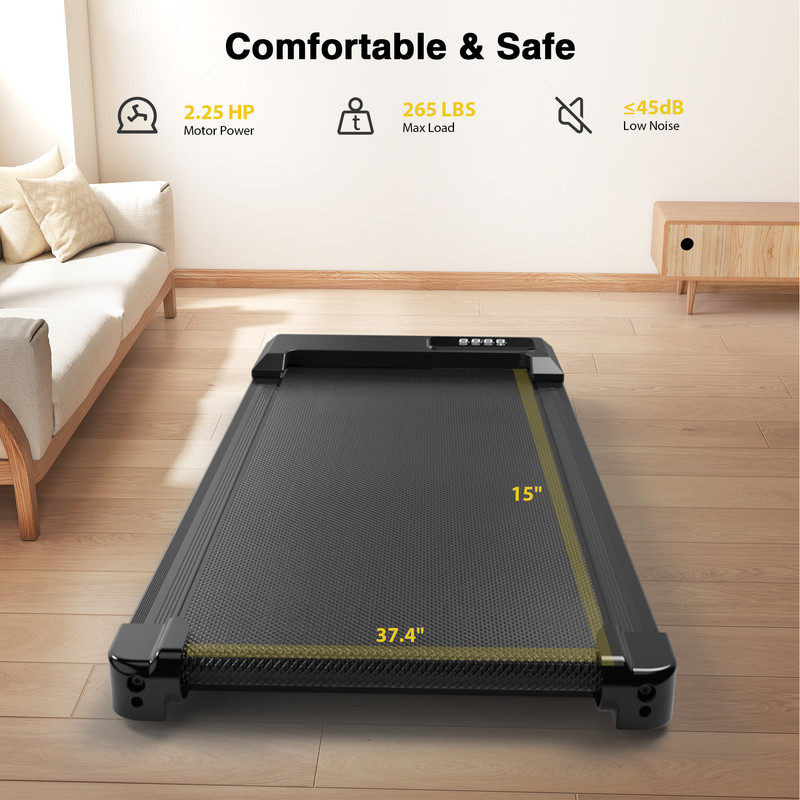 Redliro Walking Pad Treadmill with Incline, Portable Under Desk Treadmill for Home Office, Compact Walking Pad with Smart LED Display, Black