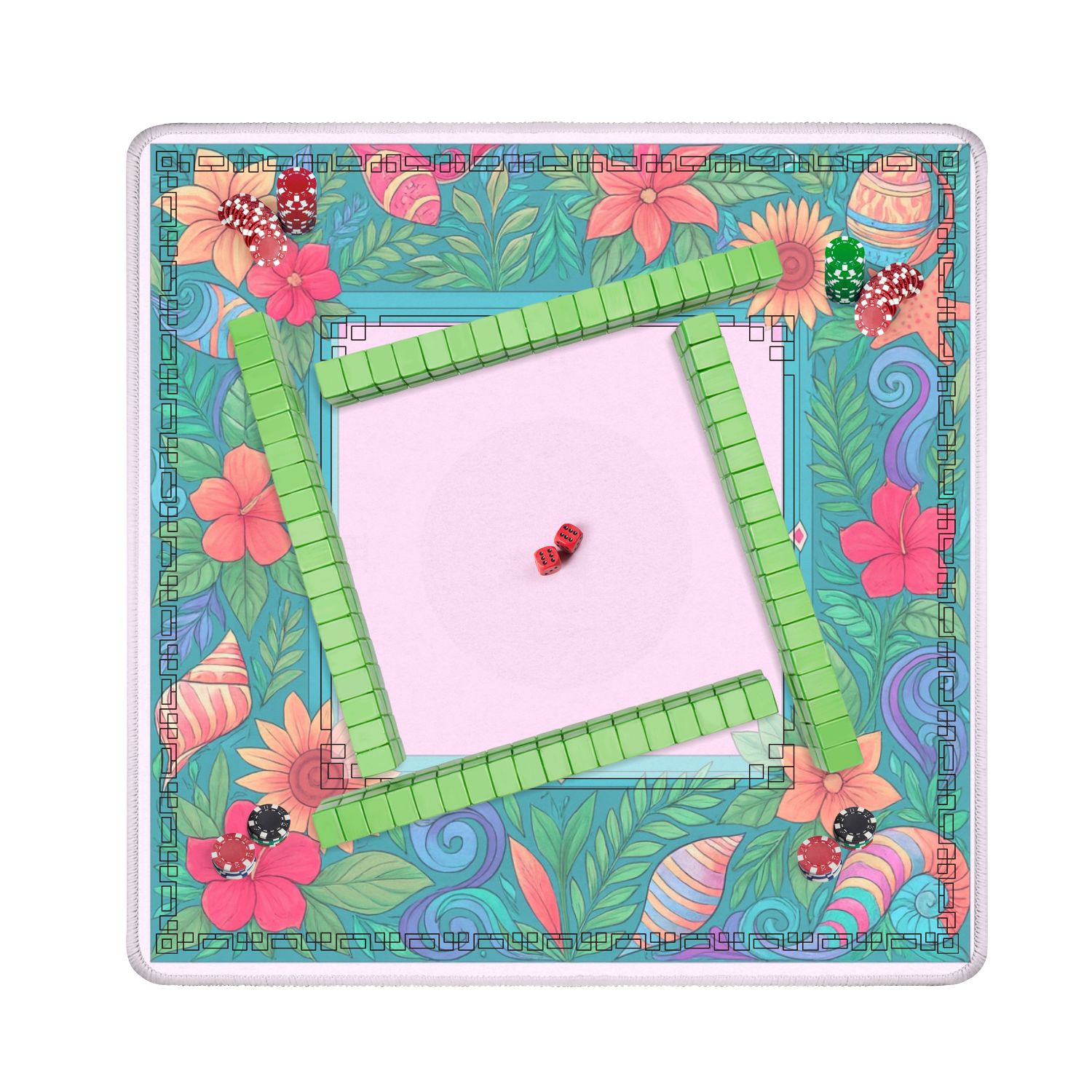 Mahjong Mat 31.5" x 31.5" Floral Tropical Seashell Anti-Slip and Noise Reduction Symmetry Design Mahjong Tiles Table Cover for Dominoes Poker Card Board and Tile Games