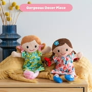 Tiger Tribe: Matilda Rag Doll - 10/ 25cm - Brown Hair & Flower Dress, Soft Snuggly Velboa Fabric, Super Cuddly Ideal For Newborn, Babies & Toddlers