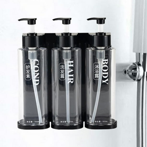 Dispensador de champú con envases de botellas de bomba recargables, dispensador de ducha de botella de loción montado en la pared manual para baño de 3 cabezas claras