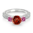 thumbnail image 2 of Gem Stone King 925 Sterling Silver Red Garnet Pink Moissanite and White Moissanite Engagement Ring for Women (2.04 Cttw, Gemstone January Birthstone, Round 7MM and 4MM, Size 9), 2 of 3