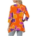 thumbnail image 4 of wdsxpo Women's 3/4 Sleeve Shirts Trendy Printed Lightweight V Neck High-Low Hem Tunic Shirts Casual Fall Fashion Blouses Outfits, 4 of 6