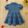 thumbnail image 6 of Girls' Dresses 12-18 Months A-Line Summer Short Sleeve Turndown Neck Frilly Denim Skirt Casual Fit & Flare Blue Princess Dress, 6 of 7