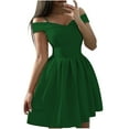 thumbnail image 2 of Mrat Women's Pleated Flare Mini Dress Satin Homecoming Dresses Sleeveless Spaghetti Strap A-Line Prom Dress Cute Short Party Gown Dress Cute Short Party Gown Dress Green XXXL, 2 of 6