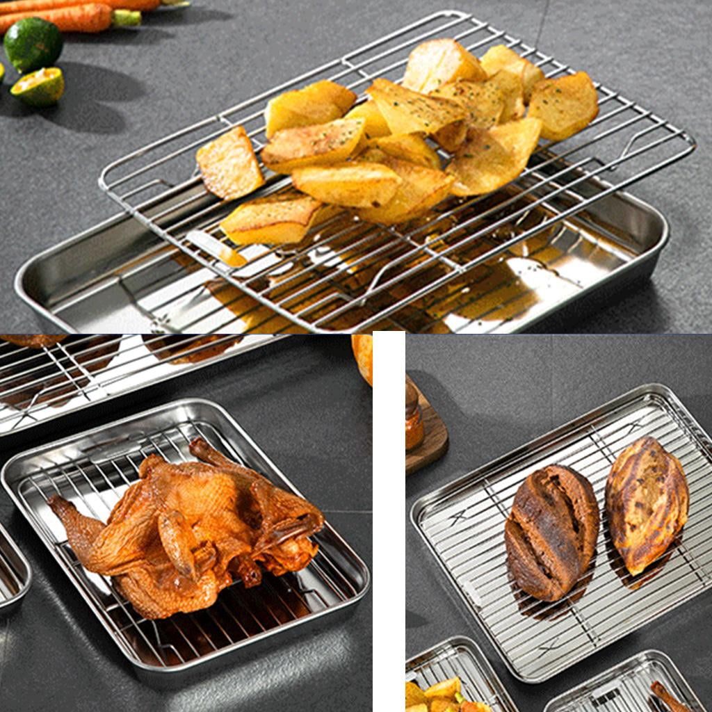 SDFGTstore Baking Sheet Tray with Removable Rack Set Stainless Steel Cooling Pan for Oven Non Toxic Dishwasher Safe