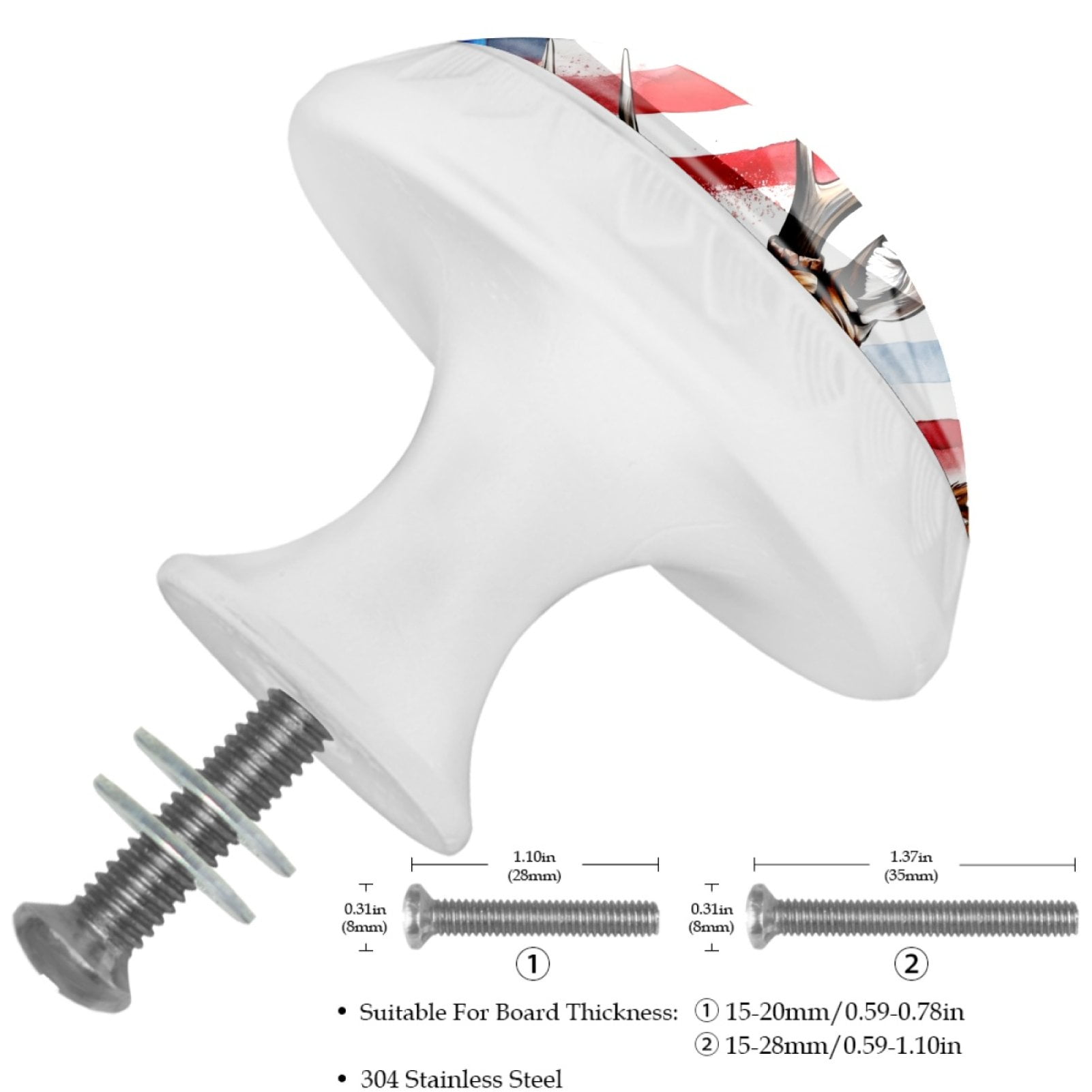 4 Pcs Deer and American Flag Knobs for Kitchen Cabinet Cupboard Dresser Bookcase Drawer Pulls Handles Round Home Decor