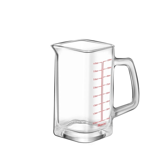 Shot Glass Measuring Cup, 4 OZ Espresso Measuring Glass with Handle and V-Shaped Spout, Small Measuring Cup with Thick Bottom for Baking Cocktail and Coffee