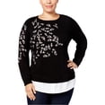 thumbnail image 1 of Charter Club Womens Layered Knit Sweater, Black, Plus Size, 1X, 1 of 1