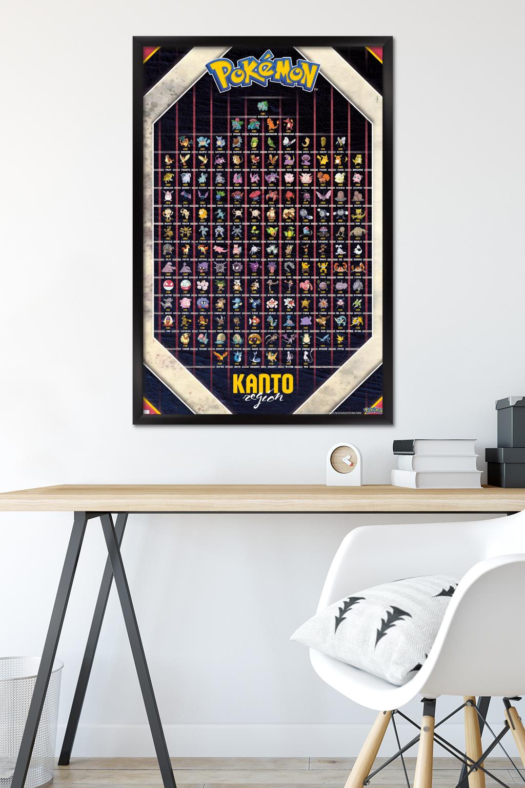 Pokemon - Kanto Region Wall Poster, 22.375" x 34" Framed