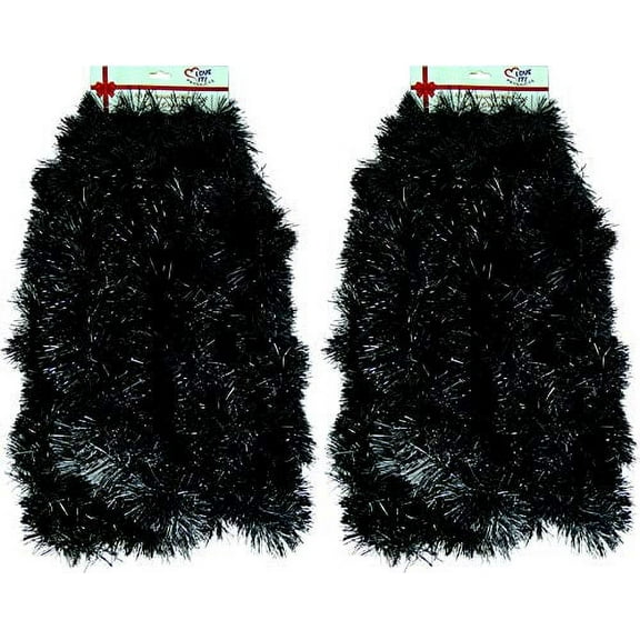 Super Duper Thick Tinsel Garland Multi-Packs for Christmas, Birthdays, Holiday Decoration, Special Events (2 Black, 50 ft.)