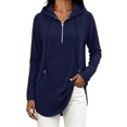 thumbnail image 3 of Women's Loose Fit Hooded Drawstring Long Sleeve Pocket Solid Color Top Blouse Casual Comfortable Cozy Fashion Trendy Outfits Daily | CSEONE,Navy S, 3 of 7