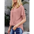 thumbnail image 3 of Uhndy Women's Blouses V Neck Short Sleeve Chiffon Shirts Front Draped Wrap Twist Tops, 3 of 5