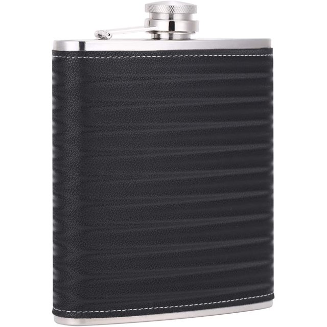 TOX TANEAXON 18 oz Black 3D Leather Pattern Large Capacity Stainless Steel Whiskey Liquor Alcohol Hip Flask with Leather Wrapped