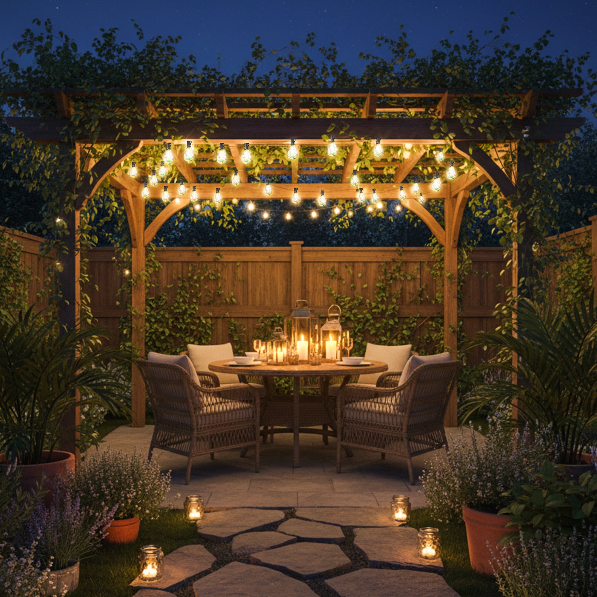 DAYBETTER Outdoor String Lights, S14 100FT Dazzling String Lights, Connectable Patio Hanging Lights with 24+1 LED Bulbs, Waterproof and Shatterproof, for Gardens, Pubs, Balconies