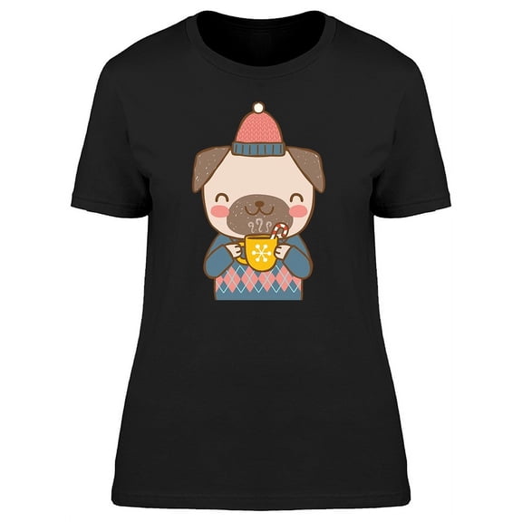 Cute Pug Dog Winter Lover T-Shirt Women -Image by Shutterstock, Female Small