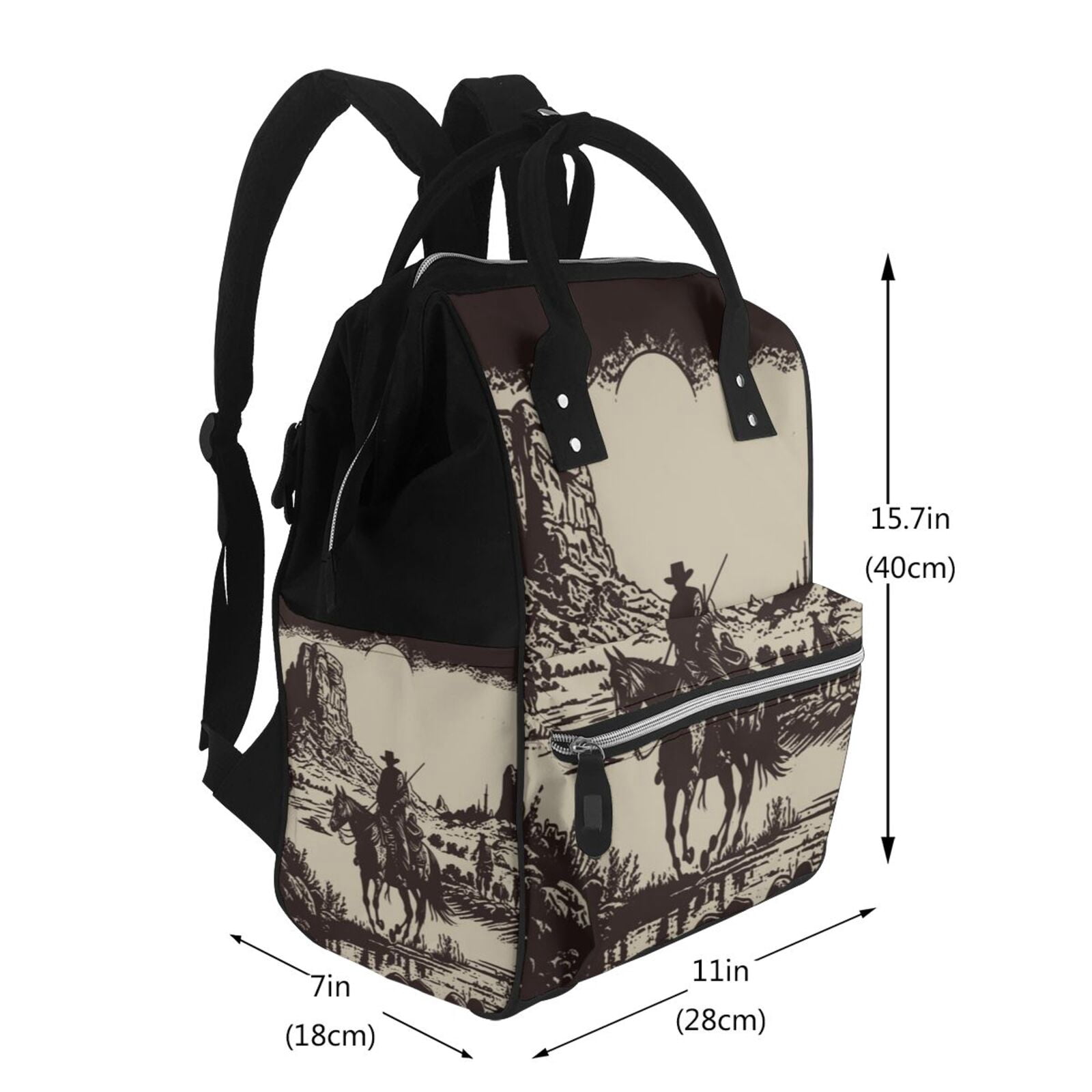 Ratiio Western Desert Cowboy Mummy Backpack - Waterproof Twill Canvas, Large Capacity Diaper Bag with Multiple Pockets and Adjustable Straps