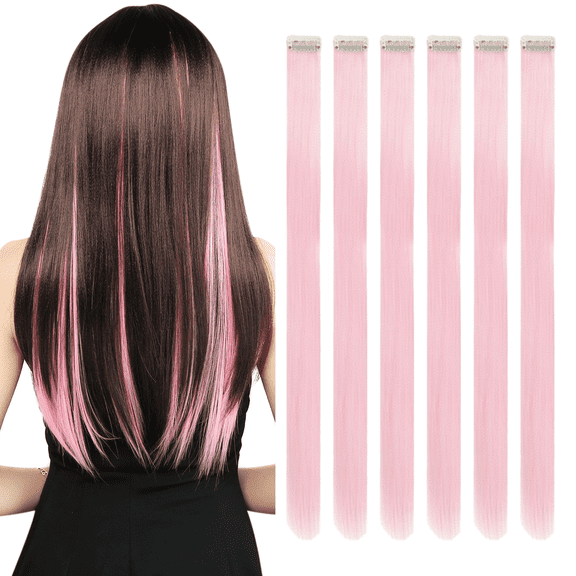 Vlasy Colored Hair Extensions 6Pcs/Pack 20-Inch Colored Clip-In Synthetic Hair Extensions for Daily Makeup Styling