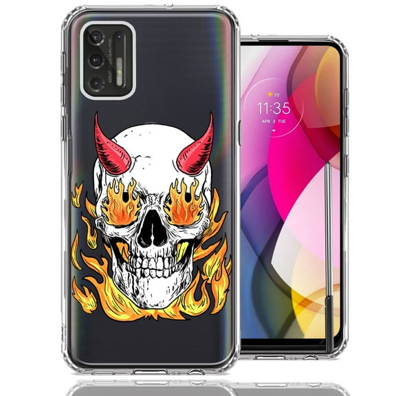 MUNDAZE For Motorola Moto G Stylus 2021 Flamming Devil Skull Design Double Layer Phone Case Cover
