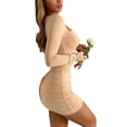 thumbnail image 5 of Seyurigaoka Women’s Solid Color Square Collar Long Sleeve Pleated Skinny Dress, 5 of 6