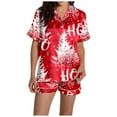 thumbnail image 3 of UV protection split short pajama sets for women UPF 50+ sleepwear Women's Christmas HoHo Snowflake Print Shorts & Short Sleeve Pajama Set, 3 of 7
