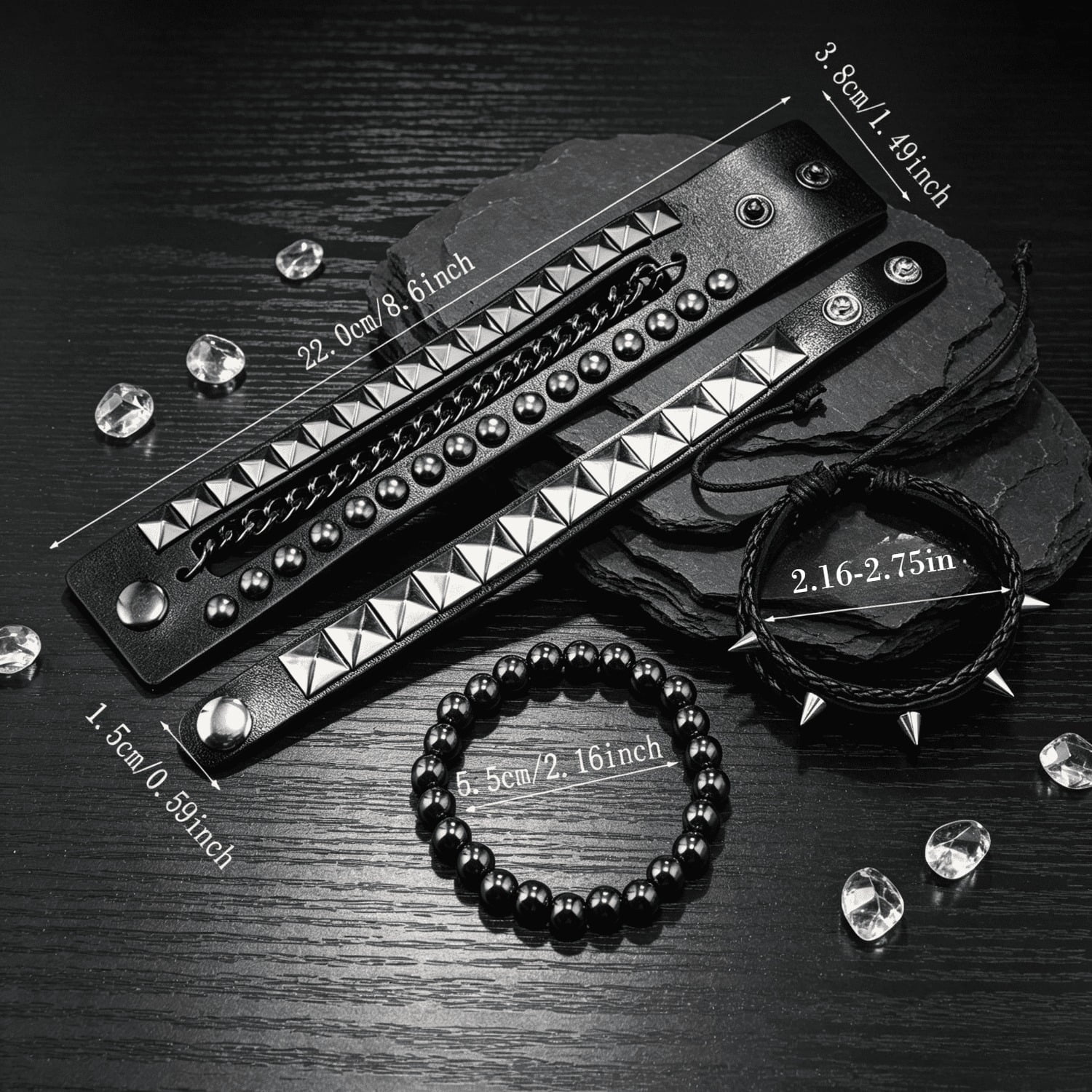 4 Pcs Punk Rock Leather Studded Bracelets for Men Women 80s Gothic 