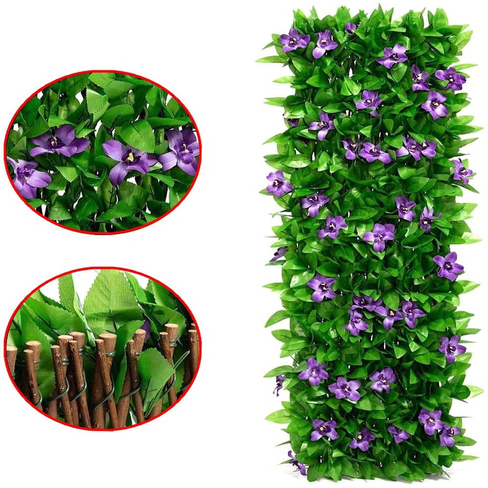 RichLink Simulation Telescopic Fence Fence Leaf Garden Decoration Plastic Green Plants,Purple orchid