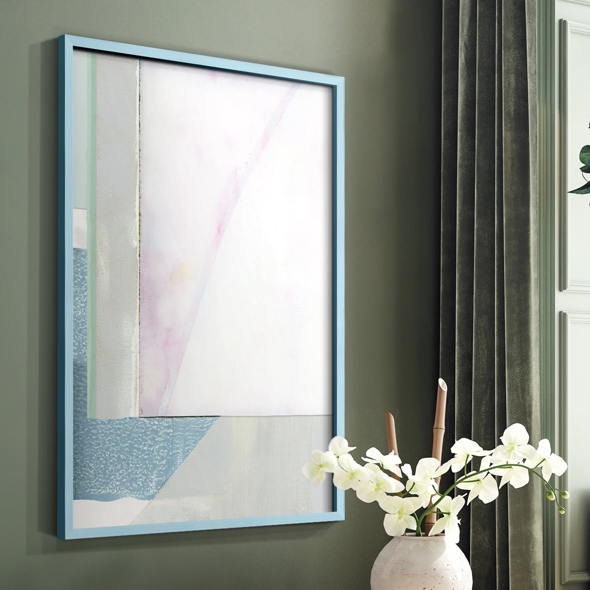 Couturier III Framed Print in Blue Solid Wood Framed Print No Nail Hanging