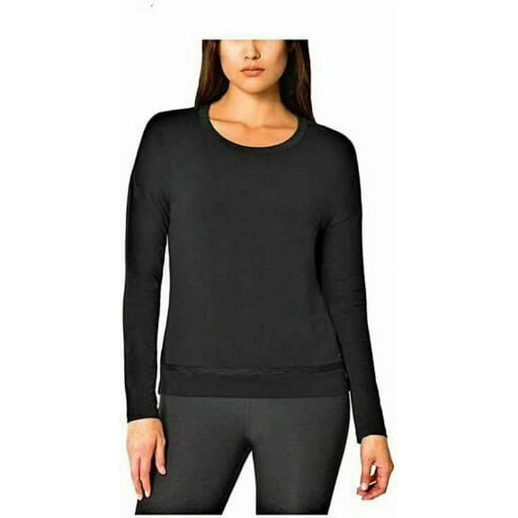 Mondetta Women's Tencel Relaxed Knit Drape Crew Neck Long Sleeves Top, Black L