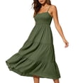 thumbnail image 6 of Womens Summer Dresses Bohemian Spaghetti Strap Smocked Tiered Long Beach Sun Dresses Sleeveless Solid Maxi Dress Tank Dresses for Women, 6 of 10
