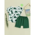thumbnail image 4 of Bslissey Toddler Baby Boys Irish Shorts Sets Short Sleeve Clover Dinosaur Print Tops + Solid Color Drawstring Shorts 0-3T Infant Casual Summer 2Pcs Outfits, 4 of 9