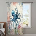 thumbnail image 3 of Coastal Nautical Octopus Semi Sheer Curtains Drapes for Living Room,Bedroom,French Doors Window 72 Inches Long,Oceans Corals Jellyfish Starfish Rod Pocket Chiffon Curtain Voile Drapery Panel, 3 of 8