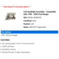 thumbnail image 2 of Left Headlight Assembly - Compatible with 1998 - 2000 Ford Ranger 1999, 2 of 2